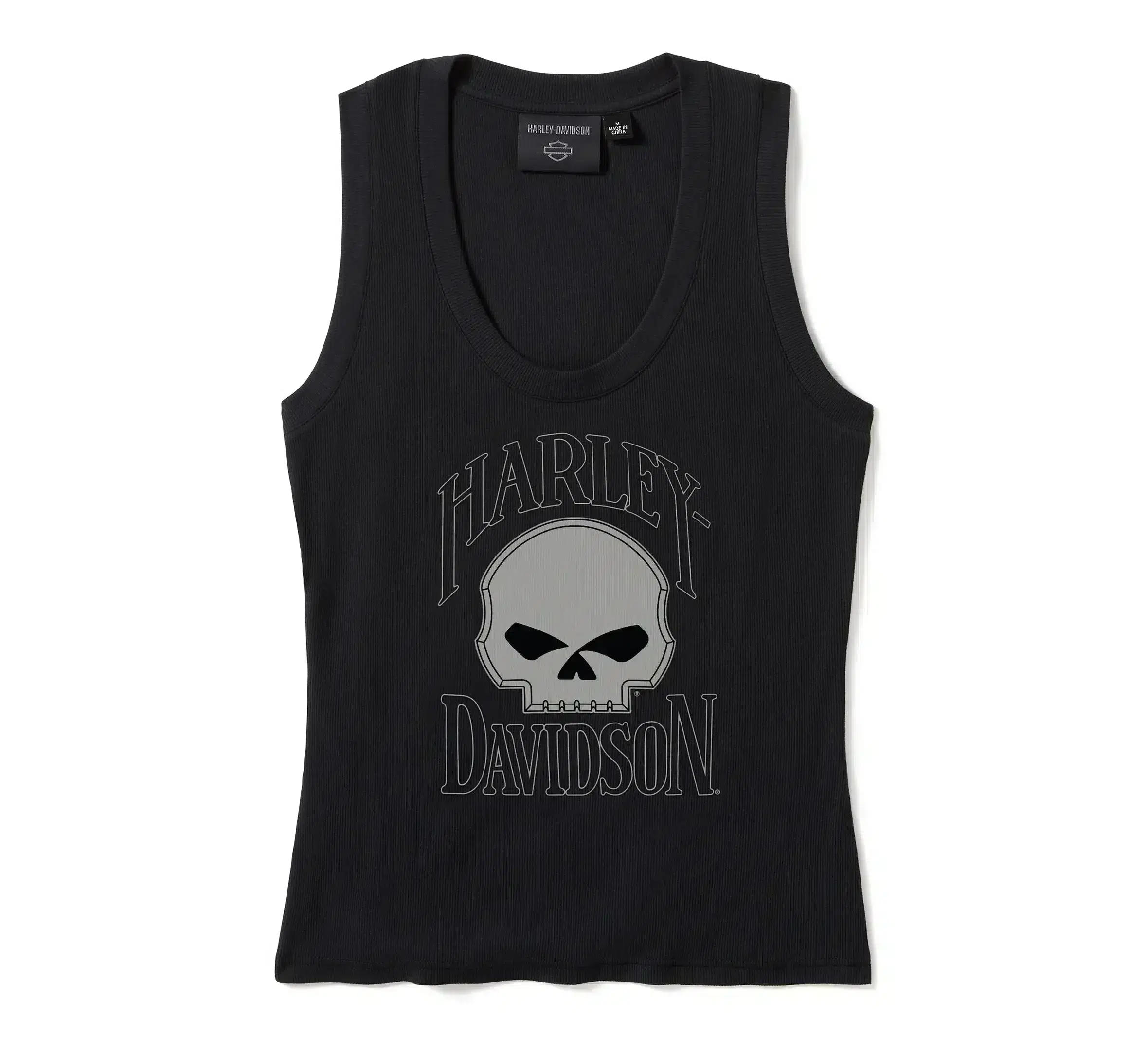 Camiseta sin mangas acanalada con calavera de Willie G - Harley negra